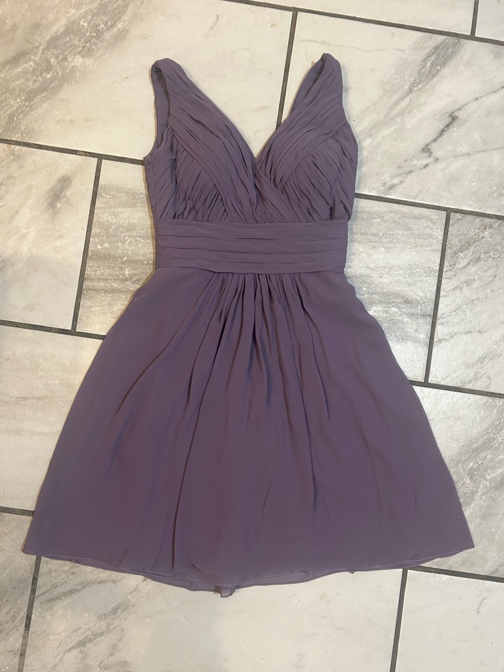 Bill Levkoff Dusty Lavender V-Neck Pleated Chiffon Midi Dress